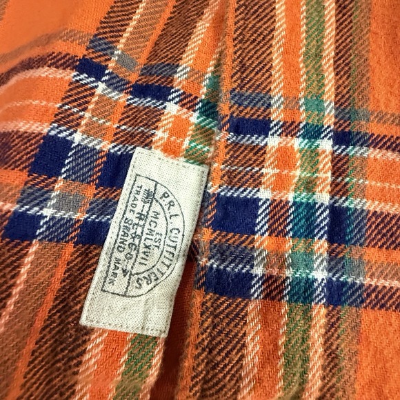 VTG POLO RALPH LAUREN 100% Cotton Flannel Shirt Orange Plaid Mens Medium M - Picture 2 of 5